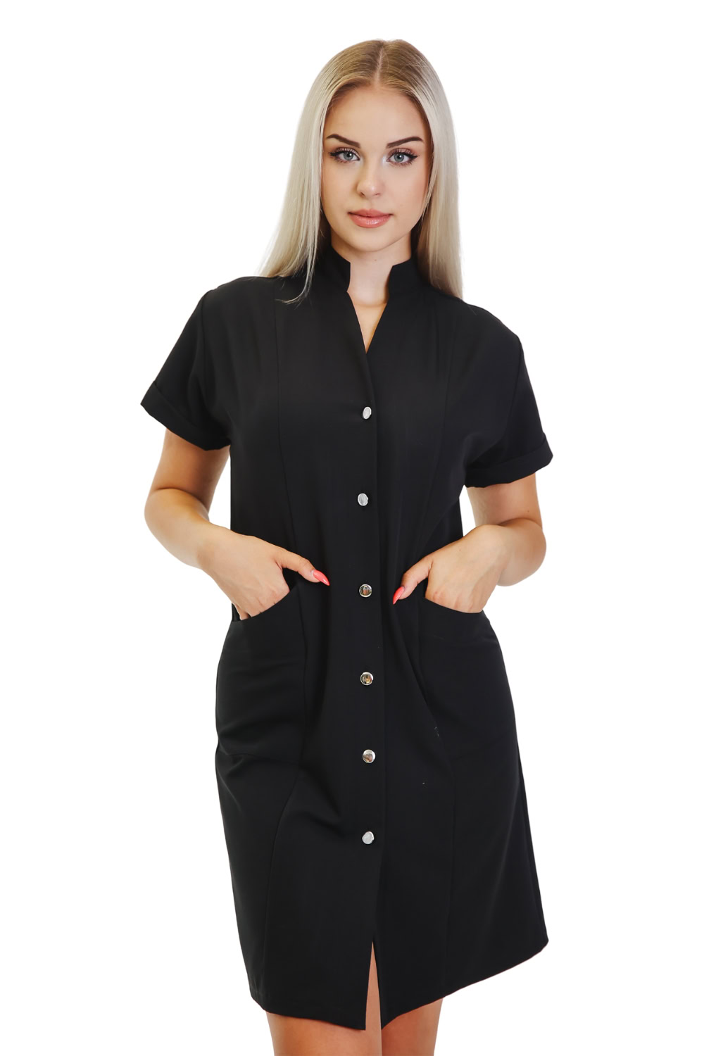 Női-karcsúsított-orvosi-köpeny-munkaköpeny-laborköpeny-orvosi tunika-706-fekete